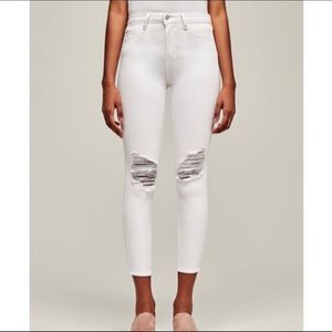 L'AGENCE White Blanc Margot Destruct Ripped Cropped Jeans Size 25 NWT